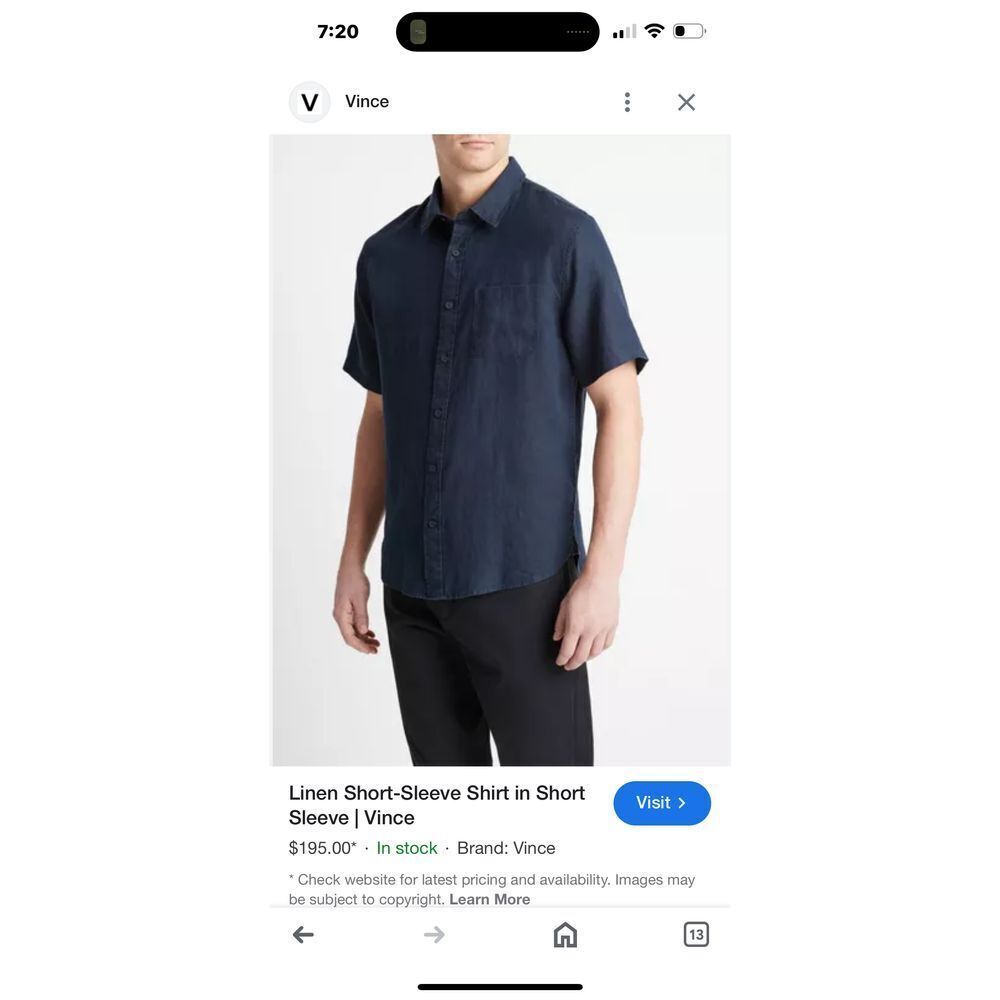 VINCE 100% Linen Shirt Mens XL Blue‎ Short Sleeve Button Casual